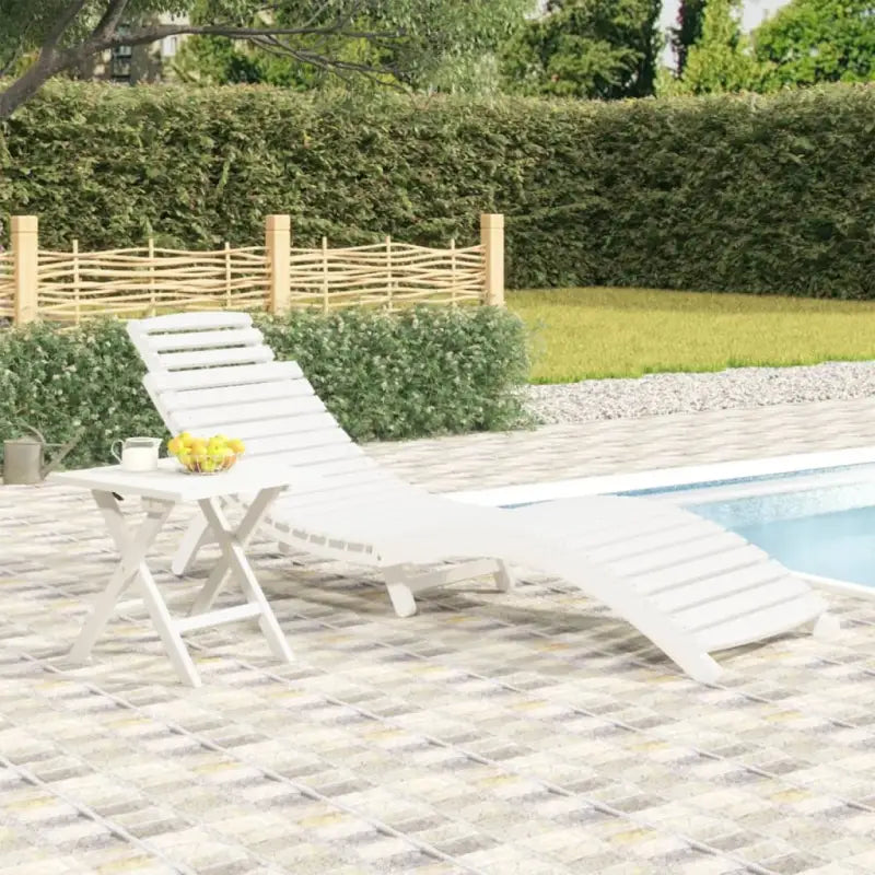 Ligstoel van massief acaciahout voor ontspannen zonnebaden buiten - Wit / 1 / 1 ligbed met tafel - Ligstoelen