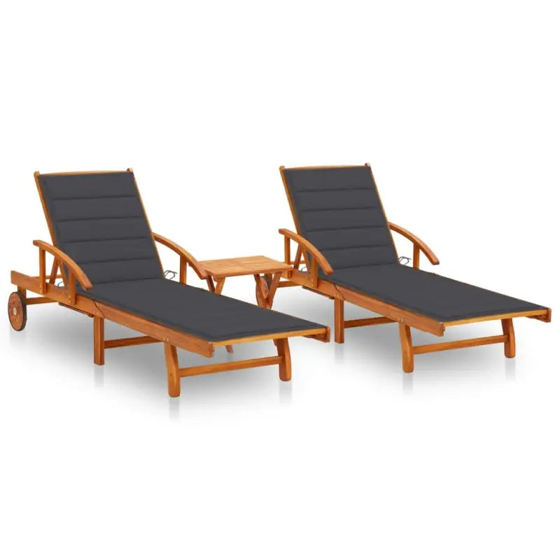 Ligstoel van massief acaciahout voor tuin en terras - Antraciet / 1 / 2 ligbedden met tafel - Ligstoelen