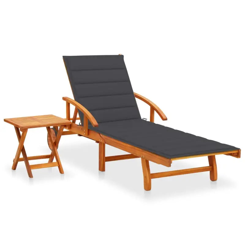 Ligstoel van massief acaciahout voor tuin en terras - Antraciet / 1 / 1 ligbed met tafel - Ligstoelen