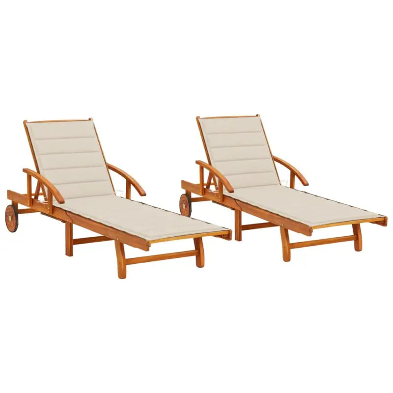 Ligstoel van massief acaciahout voor tuin en terras - Beige / 1 / 2 ligbedden - Ligstoelen