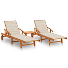 Ligstoel van massief acaciahout voor tuin en terras - Beige / 1 / 2 ligbedden met tafel - Ligstoelen