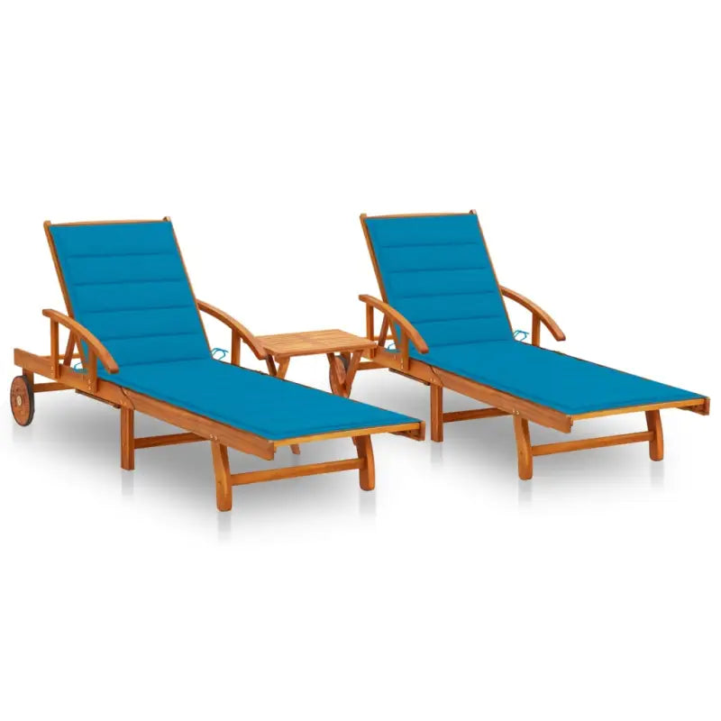 Ligstoel van massief acaciahout voor tuin en terras - Blauw / 1 / 2 ligbedden met tafel - Ligstoelen