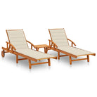 Ligstoel van massief acaciahout voor tuin en terras - Crème / 1 / 2 ligbedden met tafel - Ligstoelen