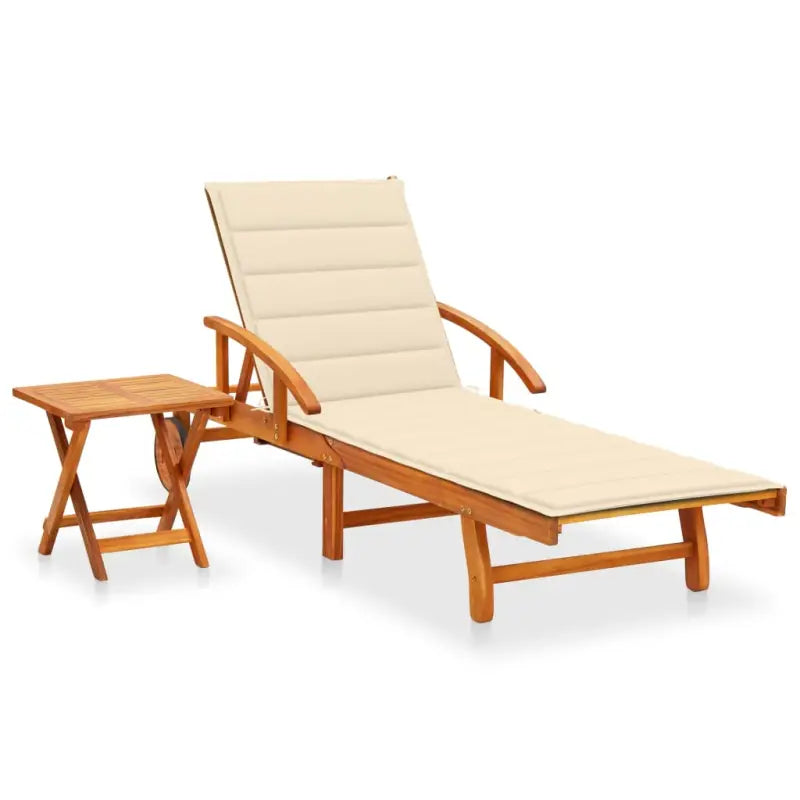 Ligstoel van massief acaciahout voor tuin en terras - Crème / 1 / 1 ligbed met tafel - Ligstoelen