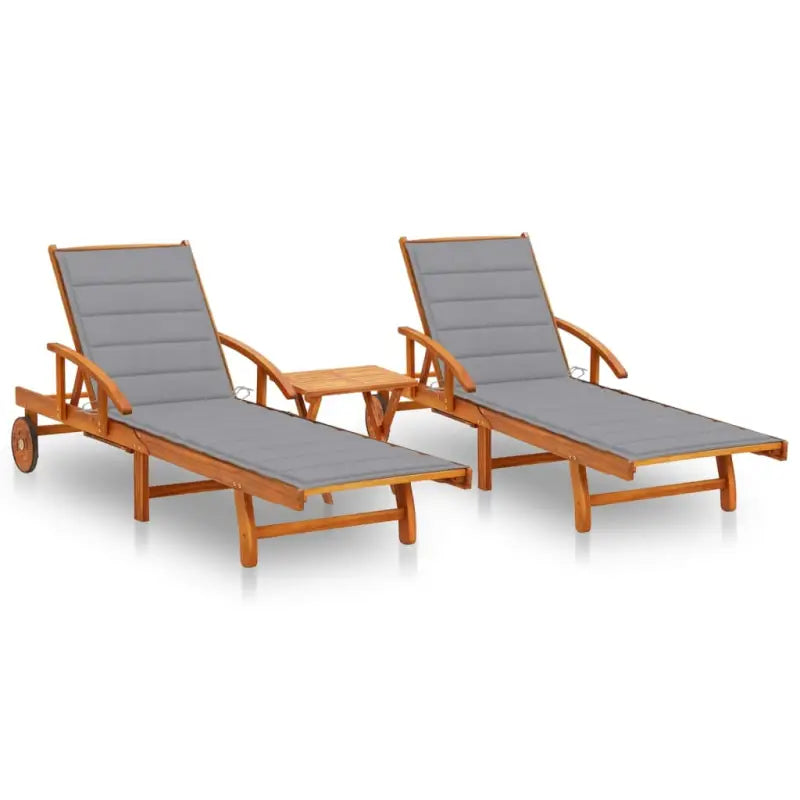 Ligstoel van massief acaciahout voor tuin en terras - Grijs / 1 / 2 ligbedden met tafel - Ligstoelen