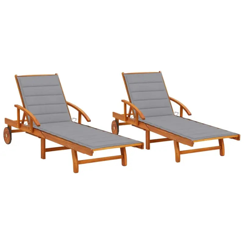 Ligstoel van massief acaciahout voor tuin en terras - Grijs / 1 / 2 ligbedden - Ligstoelen