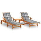 Ligstoel van massief acaciahout voor tuin en terras - Grijs ruitpatroon / 1 / 2 ligbedden met tafel - Ligstoelen