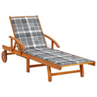 Ligstoel van massief acaciahout voor tuin en terras - Grijs ruitpatroon / 1 / 1 ligbed - Ligstoelen