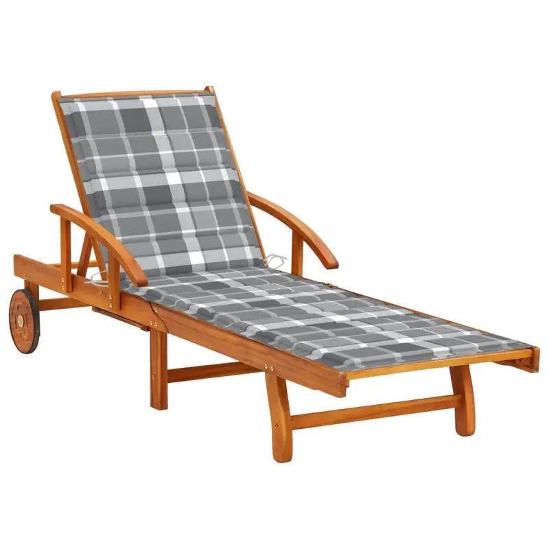 Ligstoel van massief acaciahout voor tuin en terras - Grijs ruitpatroon / 1 / 1 ligbed - Ligstoelen