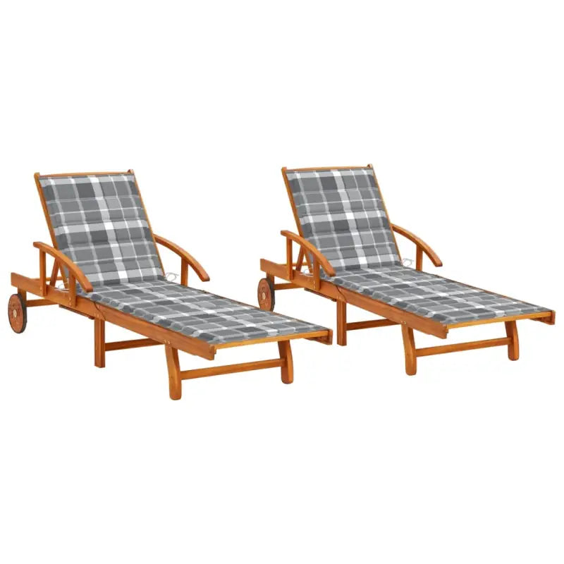 Ligstoel van massief acaciahout voor tuin en terras - Grijs ruitpatroon / 1 / 2 ligbedden - Ligstoelen