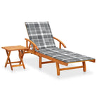 Ligstoel van massief acaciahout voor tuin en terras - Grijs ruitpatroon / 1 / 1 ligbed met tafel - Ligstoelen