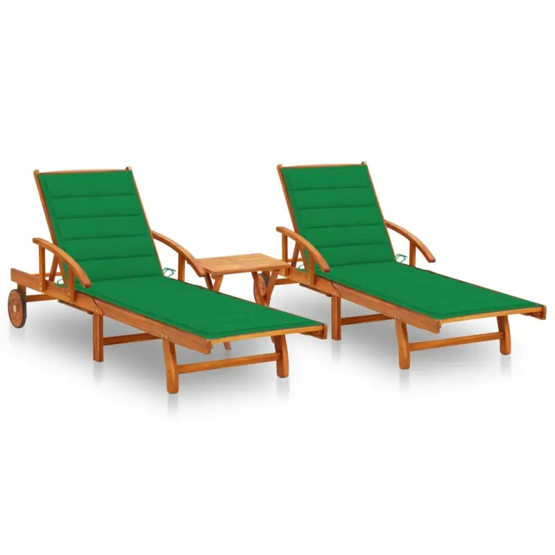 Ligstoel van massief acaciahout voor tuin en terras - Groen / 1 / 2 ligbedden met tafel - Ligstoelen