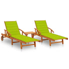 Ligstoel van massief acaciahout voor tuin en terras - Heldergroen / 1 / 2 ligbedden met tafel - Ligstoelen