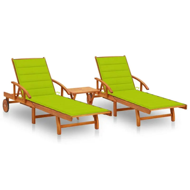 Ligstoel van massief acaciahout voor tuin en terras - Heldergroen / 1 / 2 ligbedden met tafel - Ligstoelen