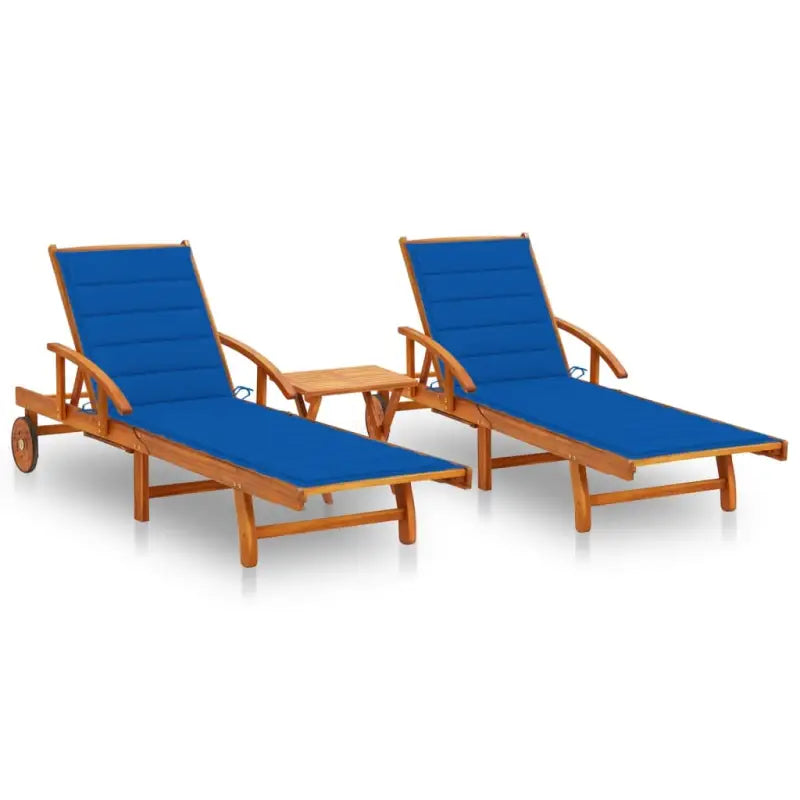 Ligstoel van massief acaciahout voor tuin en terras - koningsblauw / 1 / 2 ligbedden met tafel - Ligstoelen
