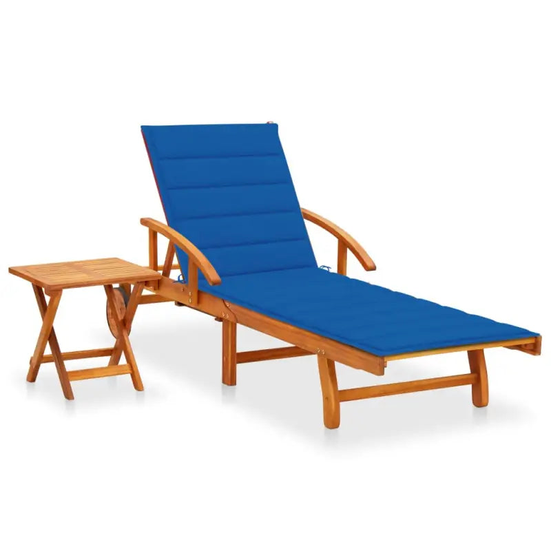 Ligstoel van massief acaciahout voor tuin en terras - koningsblauw / 1 / 1 ligbed met tafel - Ligstoelen
