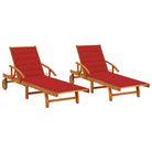 Ligstoel van massief acaciahout voor tuin en terras - Rood / 1 / 2 ligbedden - Ligstoelen