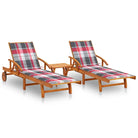 Ligstoel van massief acaciahout voor tuin en terras - Rood ruitpatroon / 1 / 2 ligbedden met tafel - Ligstoelen