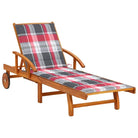 Ligstoel van massief acaciahout voor tuin en terras - Rood ruitpatroon / 1 / 1 ligbed - Ligstoelen