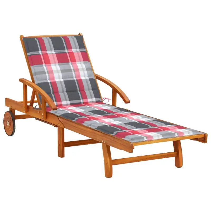 Ligstoel van massief acaciahout voor tuin en terras - Rood ruitpatroon / 1 / 1 ligbed - Ligstoelen