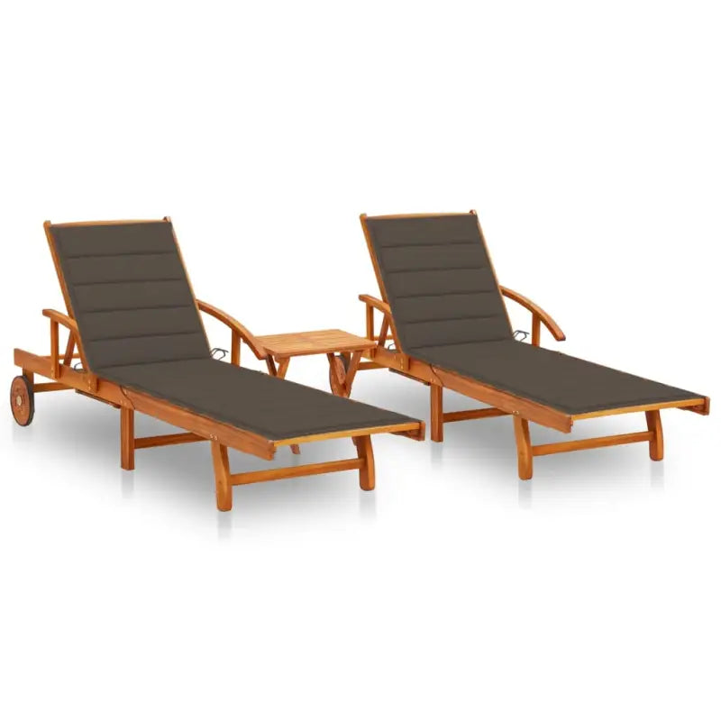 Ligstoel van massief acaciahout voor tuin en terras - Taupe / 1 / 2 ligbedden met tafel - Ligstoelen