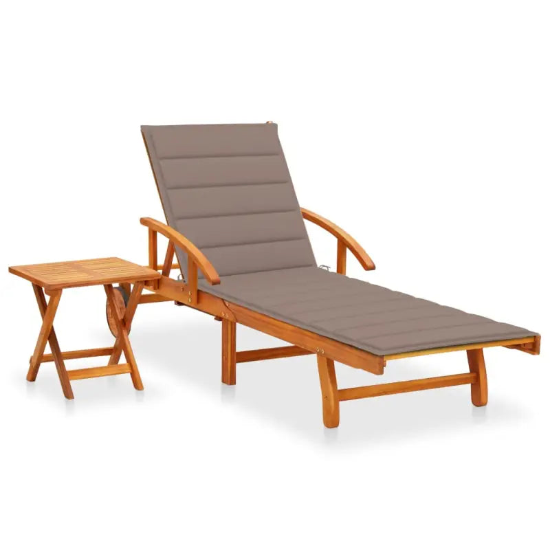 Ligstoel van massief acaciahout voor tuin en terras - Taupe / 1 / 1 ligbed met tafel - Ligstoelen