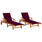 Ligstoel van massief acaciahout voor tuin en terras - Wijnrood / 1 / 2 ligbedden - Ligstoelen