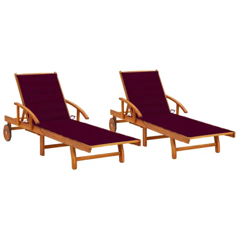Ligstoel van massief acaciahout voor tuin en terras - Wijnrood / 1 / 2 ligbedden - Ligstoelen