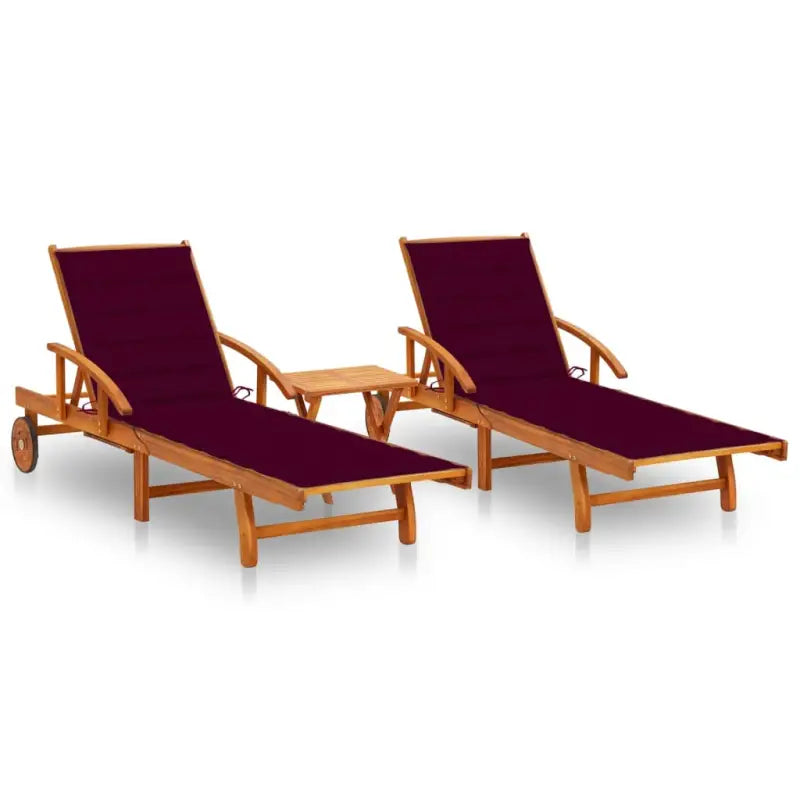 Ligstoel van massief acaciahout voor tuin en terras - Wijnrood / 1 / 2 ligbedden met tafel - Ligstoelen