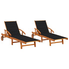 Ligstoel van massief acaciahout voor tuin en terras - Zwart / 1 / 2 ligbedden - Ligstoelen