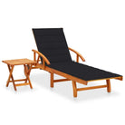 Ligstoel van massief acaciahout voor tuin en terras - Zwart / 1 / 1 ligbed met tafel - Ligstoelen