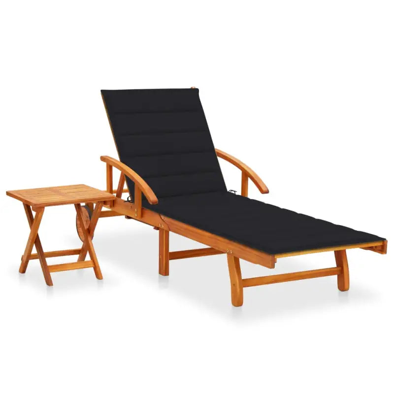 Ligstoel van massief acaciahout voor tuin en terras - Zwart / 1 / 1 ligbed met tafel - Ligstoelen