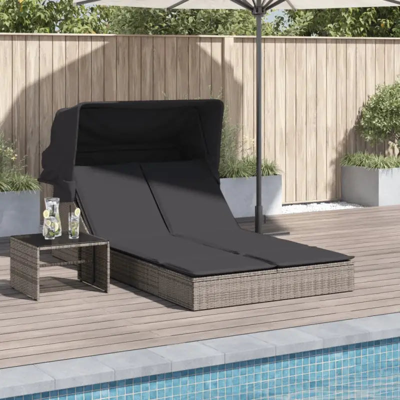 Ligstoel voor twee met poly rattan en uitschuifbare luifel voor comfortabele zitervaring - Grijs / 1 - Ligstoelen