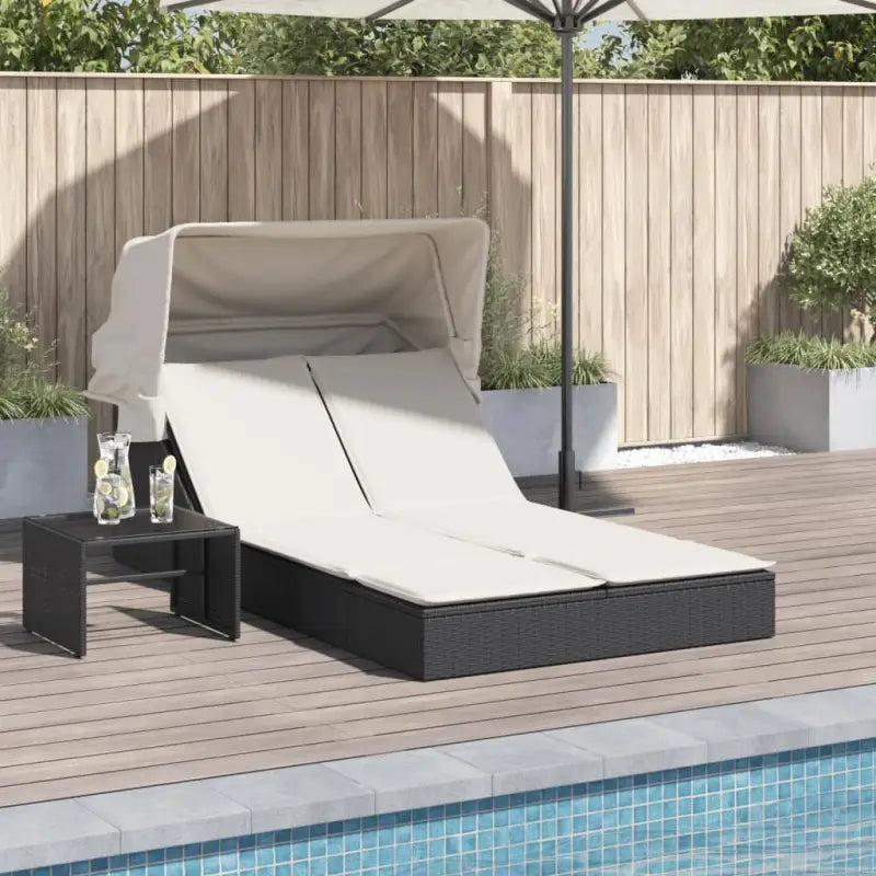 Ligstoel voor twee met poly rattan en uitschuifbare luifel voor comfortabele zitervaring - Zwart / 1 - Ligstoelen