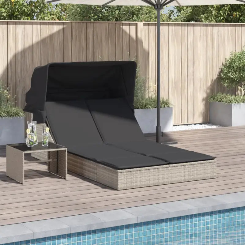 Ligstoel voor twee met poly rattan en uitschuifbare luifel voor comfortabele zitervaring - Lichtgrijs / 1 - Ligstoelen