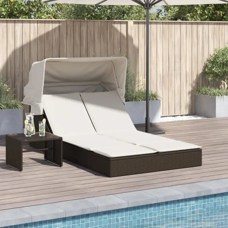 Ligstoel voor twee met poly rattan en uitschuifbare luifel voor comfortabele zitervaring - Ligstoelen