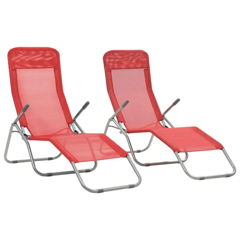 Ligstoelen met gepoedercoat staal levering bevat voor tuin en strand - Rood / 2 - Ligstoelen
