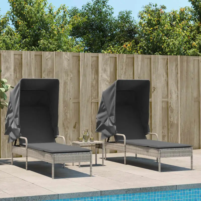 Ligstoelen met poly rattan en uitschuifbare luifel voor buiten genieten - Lichtgrijs / 1 - Ligstoelen