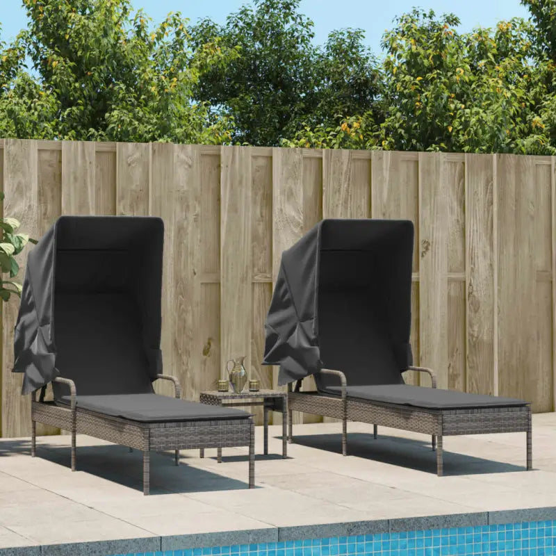 Ligstoelen met poly rattan en uitschuifbare luifel voor buiten genieten - Ligstoelen