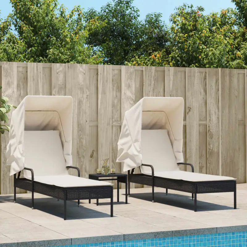 Ligstoelen met poly rattan en uitschuifbare luifel voor buiten genieten - Zwart / 1 - Ligstoelen