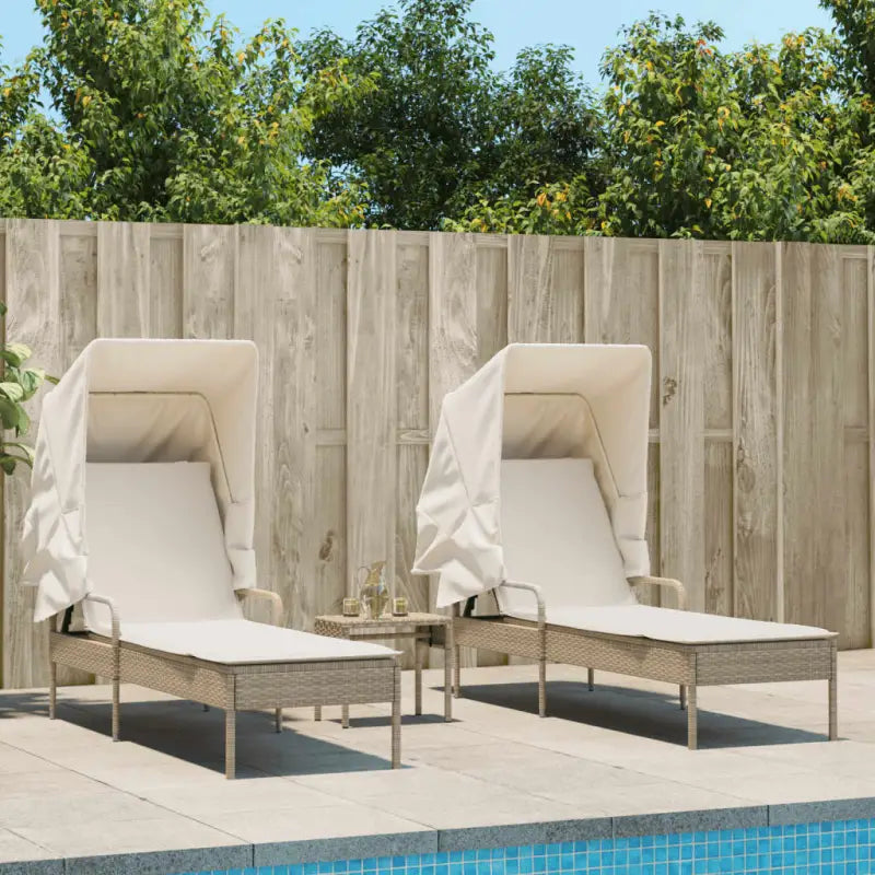 Ligstoelen met poly rattan en uitschuifbare luifel voor buiten genieten - beige en crèmekleurig / 1 - Ligstoelen