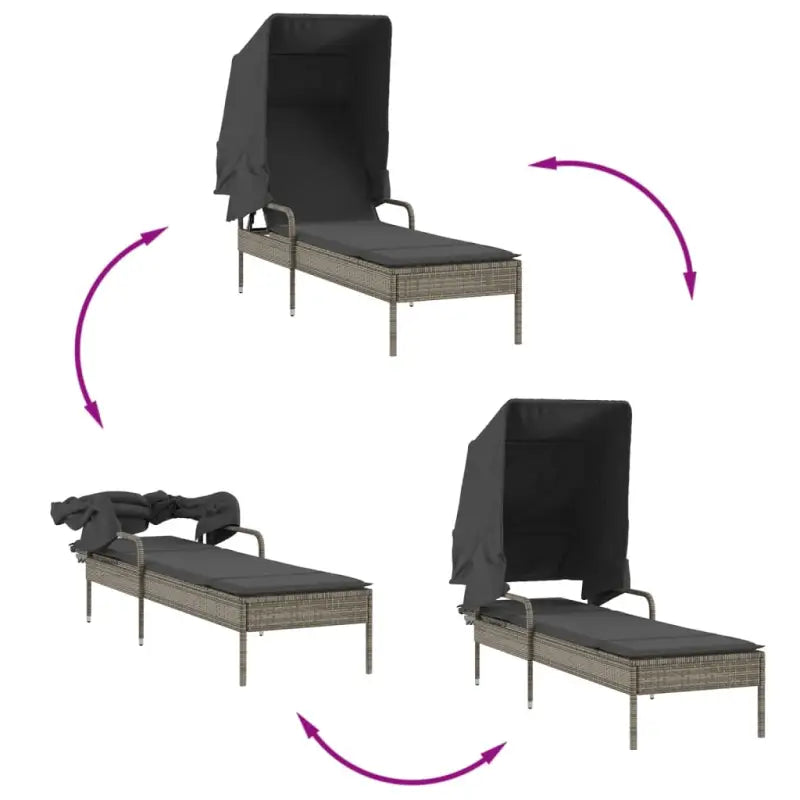 Ligstoelen met poly rattan en uitschuifbare luifel voor buiten genieten - Ligstoelen