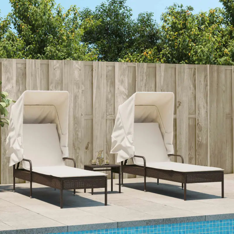 Ligstoelen met poly rattan en uitschuifbare luifel voor buiten genieten - Bruin / 1 - Ligstoelen