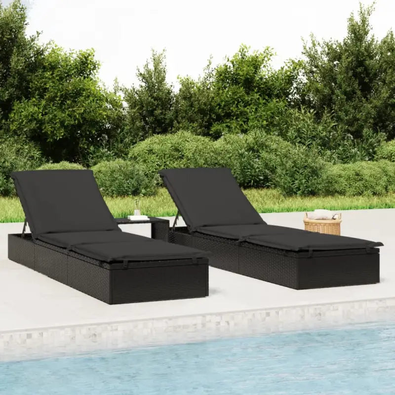 Ligstoelen met tafel van PE-rattan in grijs materiaal voor buitengebruik - Zwart / 2 - Ligstoelen