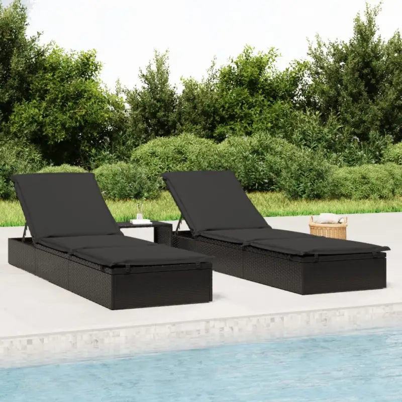 Ligstoelen met tafel van PE-rattan in grijs materiaal voor buitengebruik - Zwart / 1 - Ligstoelen