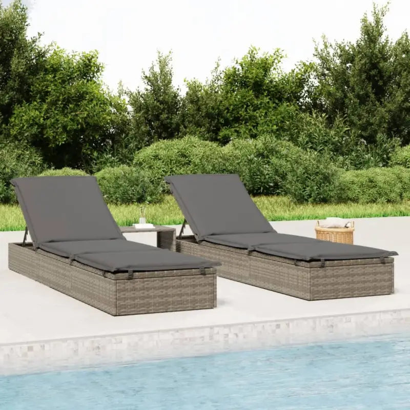 Ligstoelen met tafel van PE-rattan in grijs materiaal voor buitengebruik - Grijs / 1 - Ligstoelen
