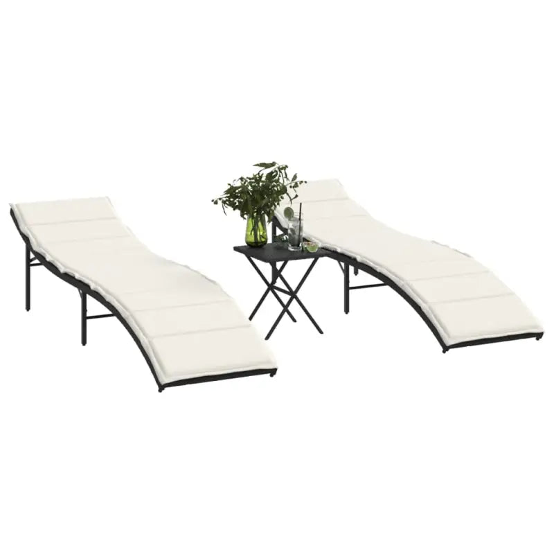 Ligstoelen met verstelbare rugleuning en poly rattan voor buitengebruik - Zwart / 2 - Ligstoelen