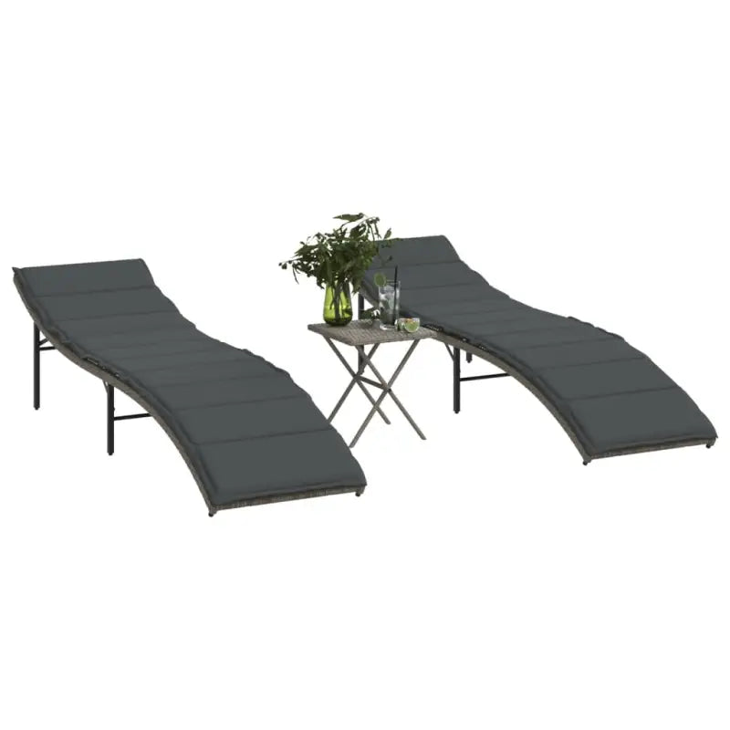 Ligstoelen met verstelbare rugleuning en poly rattan voor buitengebruik - Grijs / 2 - Ligstoelen