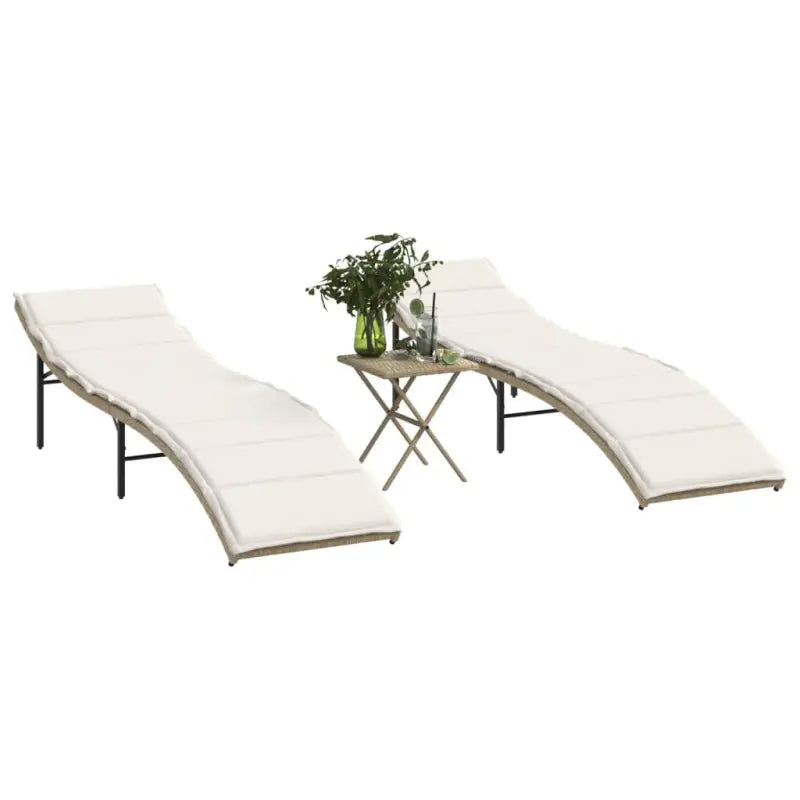 Ligstoelen met verstelbare rugleuning en poly rattan voor buitengebruik - Beige en grijs / 2 - Ligstoelen