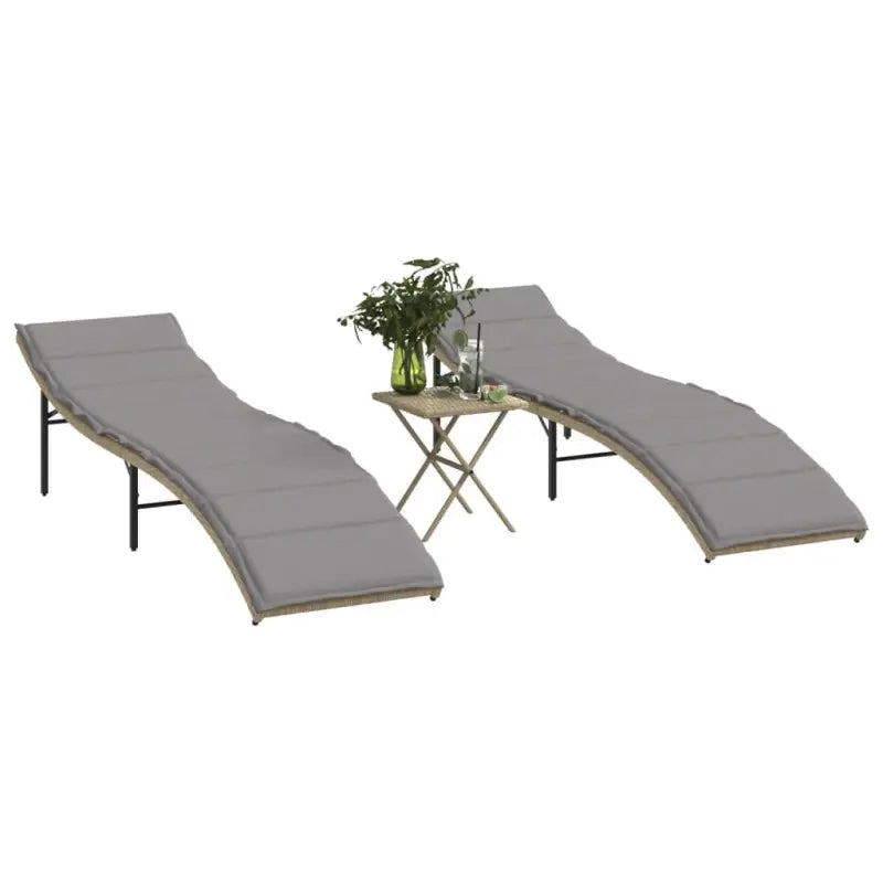 Ligstoelen met verstelbare rugleuning en poly rattan voor buitengebruik - beige en crèmekleurig / 2 - Ligstoelen